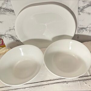Corelle 12” White Serving Platter and 2 (1) quart Bowls Set